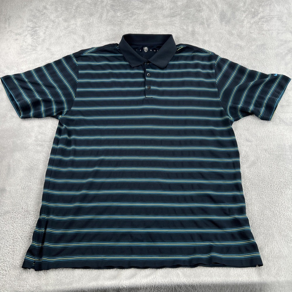 Nike Golf Mens XL Striped Performance Polo Shirt Black Blue Dri FIT Short Sleeve